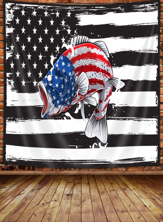 Wathon Fishing Bass Wall Tapestry - American Flag USA Flag Design - Rustic Stars and Stripes - 60x40 for Bedroom, Living Room, Dorm - Image 2